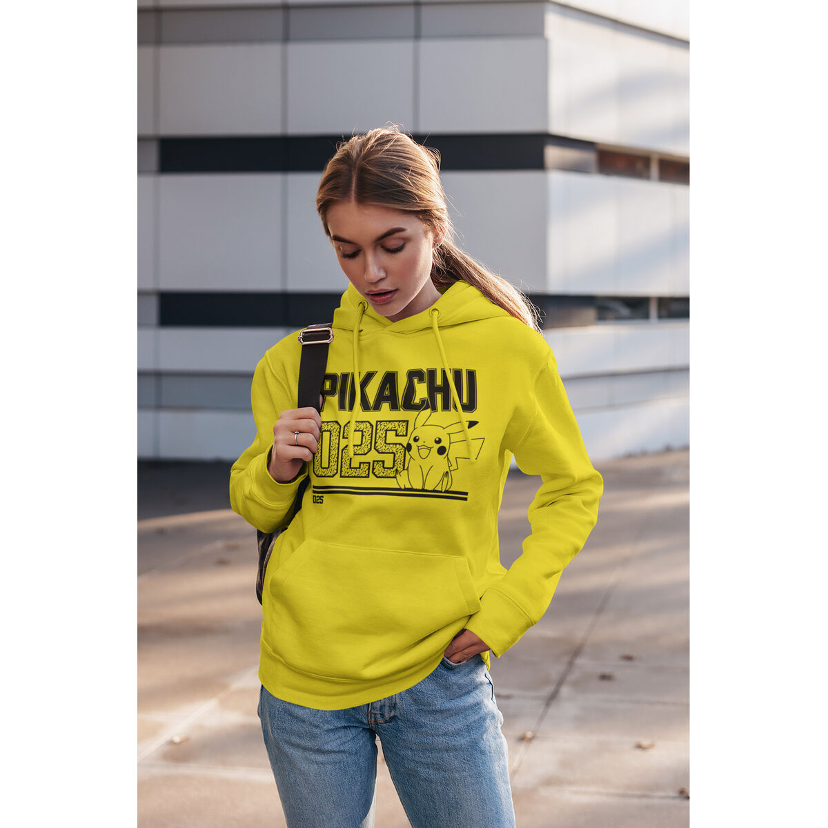 Unisex Sweater mit Kapuze Pokémon Picachu Line Art Gelb