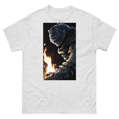 Klassisches Herren-T-Shirt Souls Like Dark Knight mit Feuerstelle