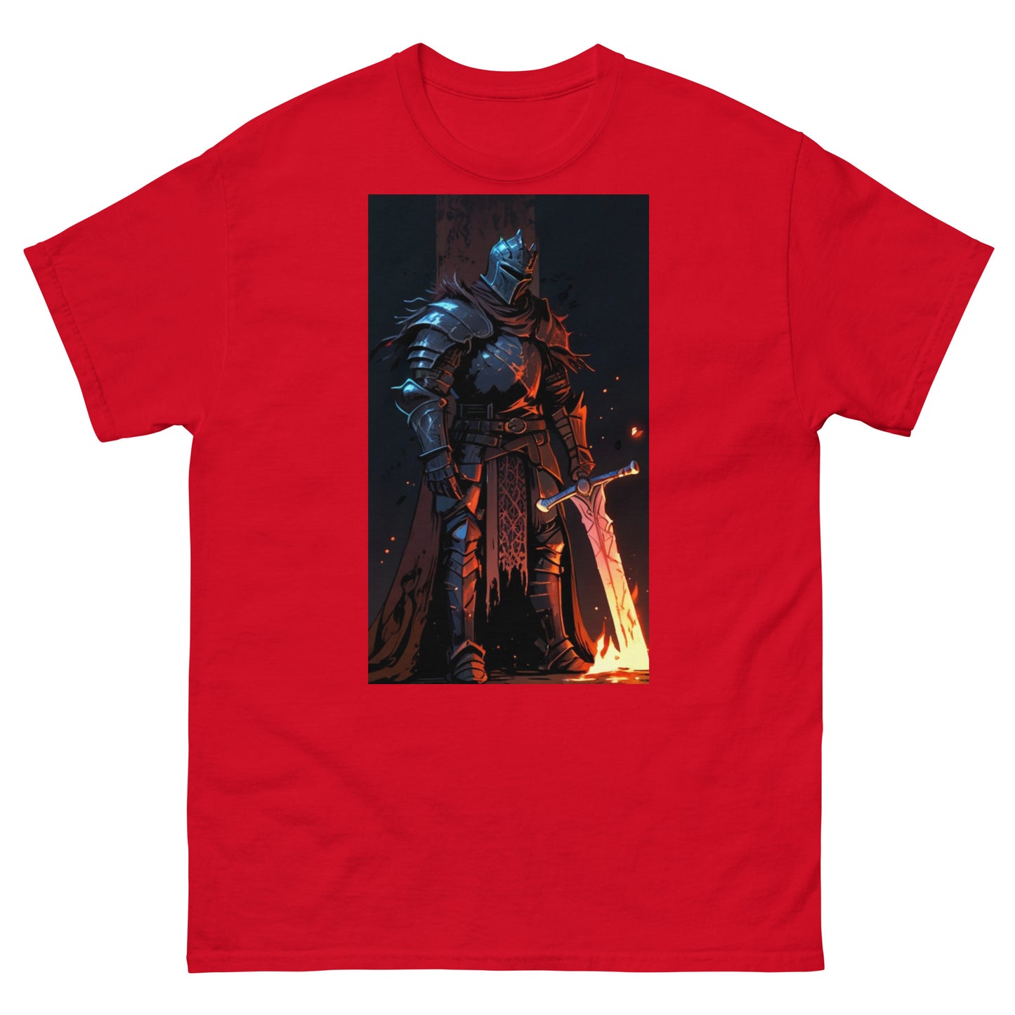 Klassisches Herren-T-Shirt Souls Like Dark Knight mit Schwert