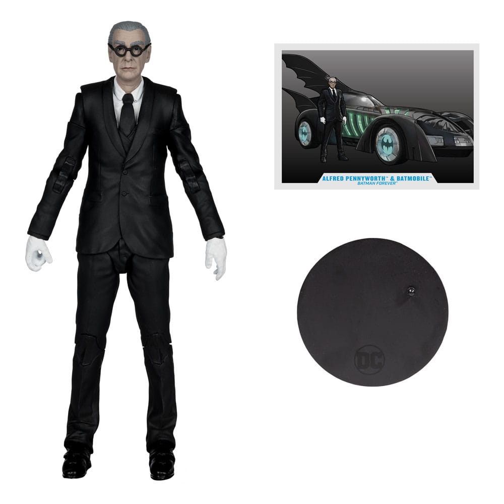 Pre-Order! McFarlane DC Multiverse Actionfigur mit Fahrzeug Batman Forever Alfred Pennyworth & Batmobile (Gold Label) 79cm