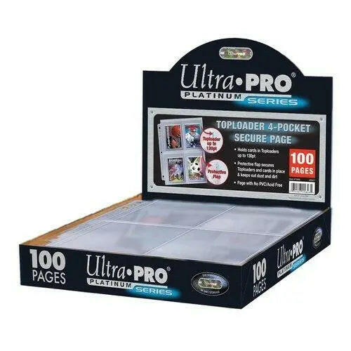 Ultra Pro 4-POCKET SECURE PLATINUM PAGE FOR TOPLOADERS DISPLAY (100 PAGES) - Toy-Storage